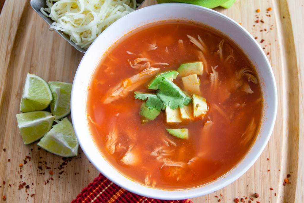 bowl of chicken tortilla soup from costa rica