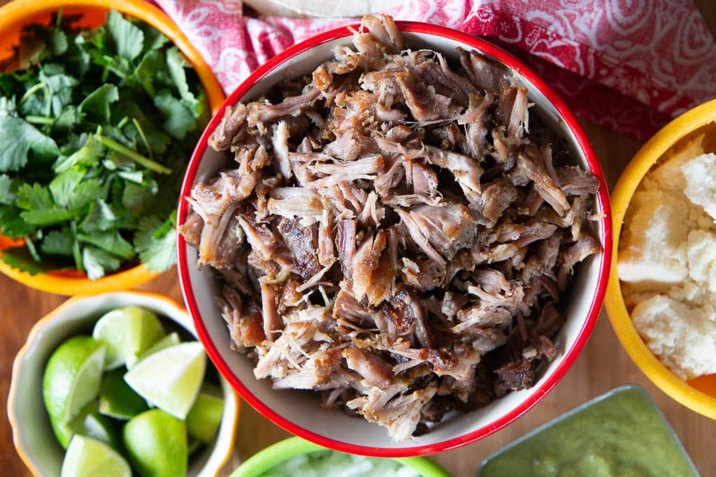 oven baked mexican pulled pork with cheese and salsa garnishes