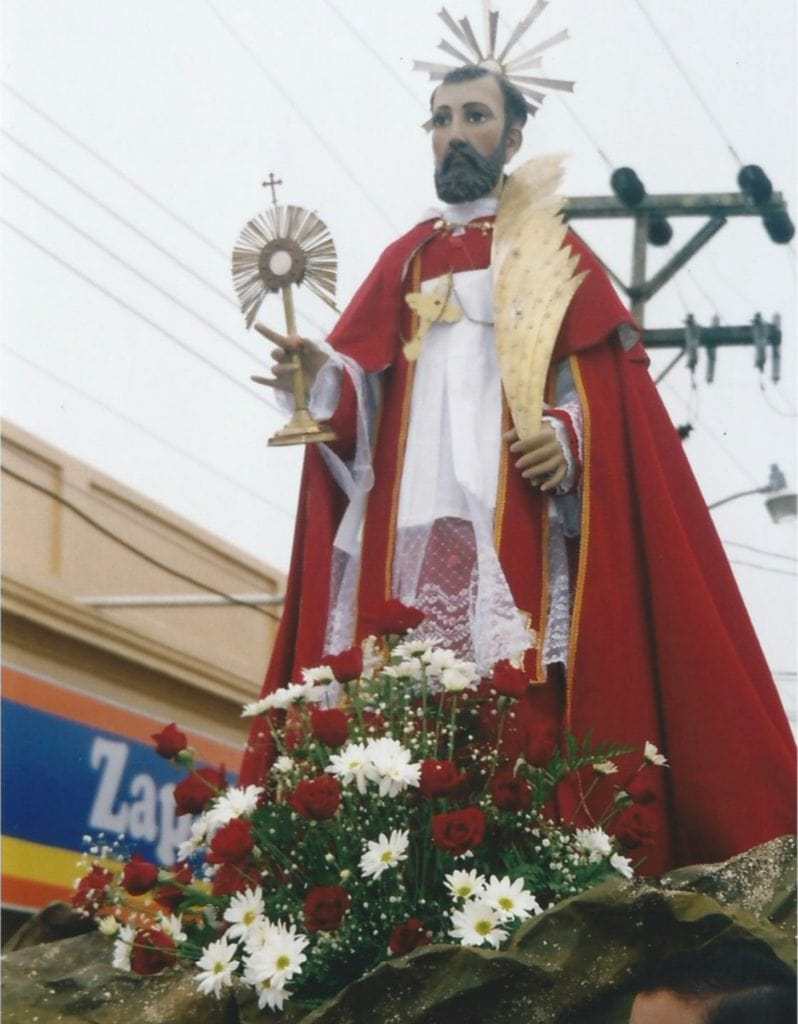 This is Saint Raymond, the patron saint of San Ramòn, as he parades through town on august 31, his feast day.