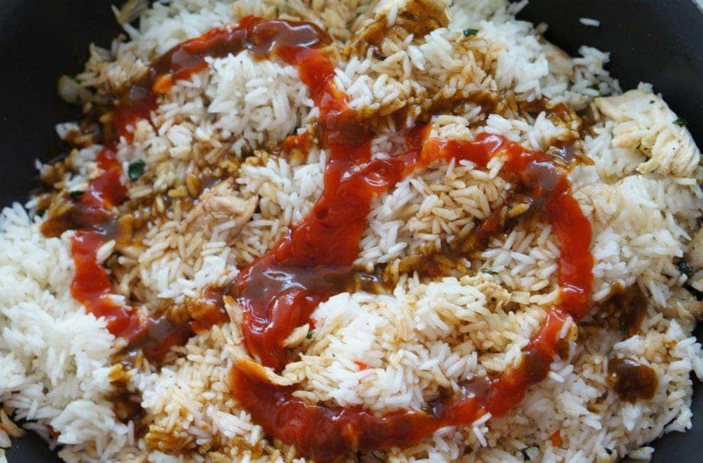White rice swirled condiments.