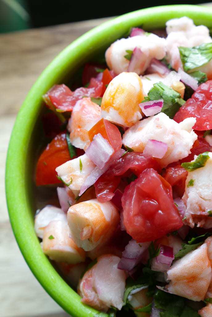 molcajete bowl with shrimp ceviche