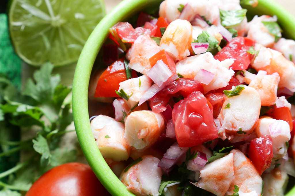 close up of shrimp ceviche from costa rica