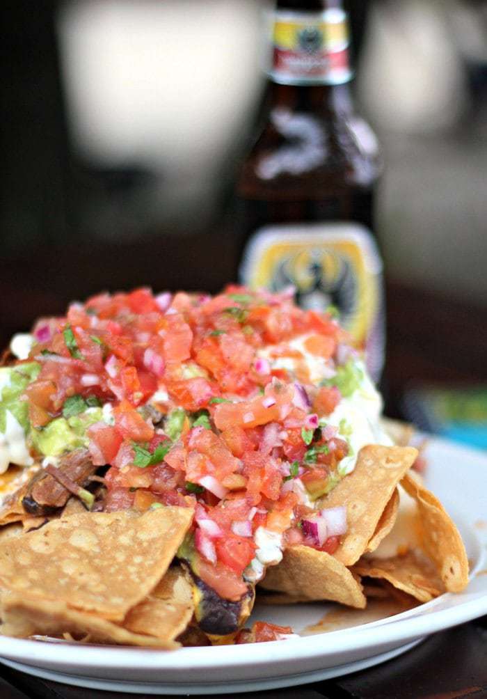 Costa Rican nachos topped with a generous portion of pico de gallo.