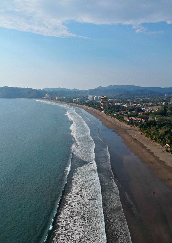 Aerial view of Jaco Beach coastline Costa Rica.
