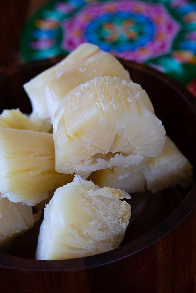yuca hervida in wood bowl