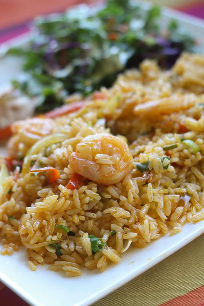 shrimp and rice with green salad