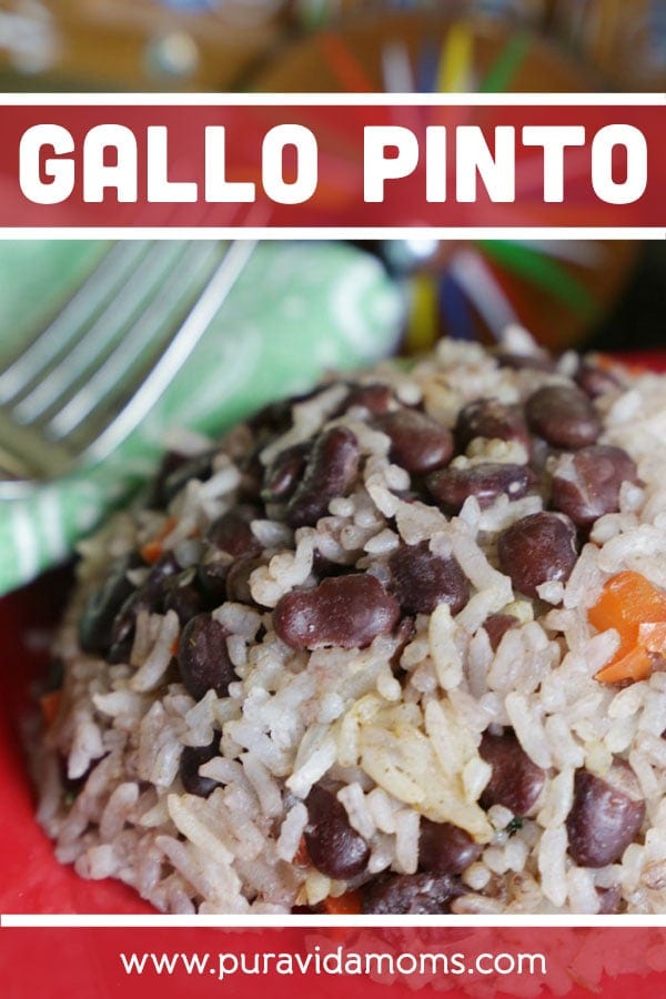 A close up of the gallo pinto in a serving bowl.