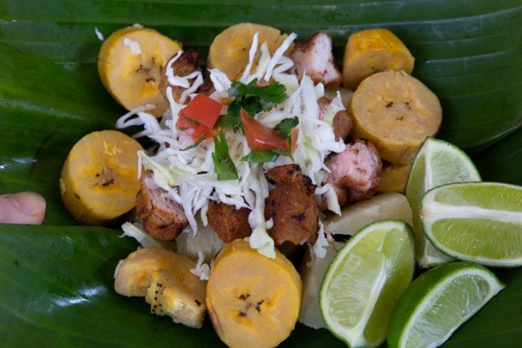 Costa Rican salad with lime, chicharron, chimichurri sauce and yuca.