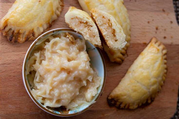 Filling and coconut empanadas.
