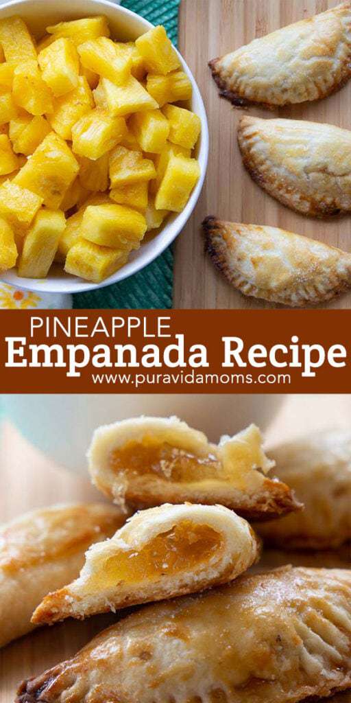 The pineapple empanadas with a large bowl of cut up pineapple.