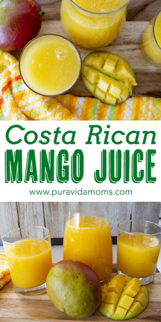 Costa Rican mango juice and a large picture, and serving glass.