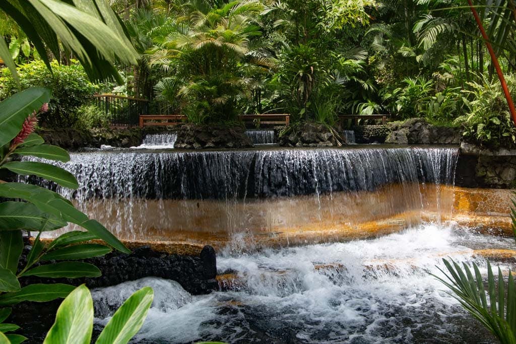 manmade hot springs waterfall in costa rica.