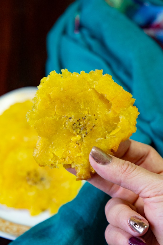 costa rican plantains- patacones in someone's hand